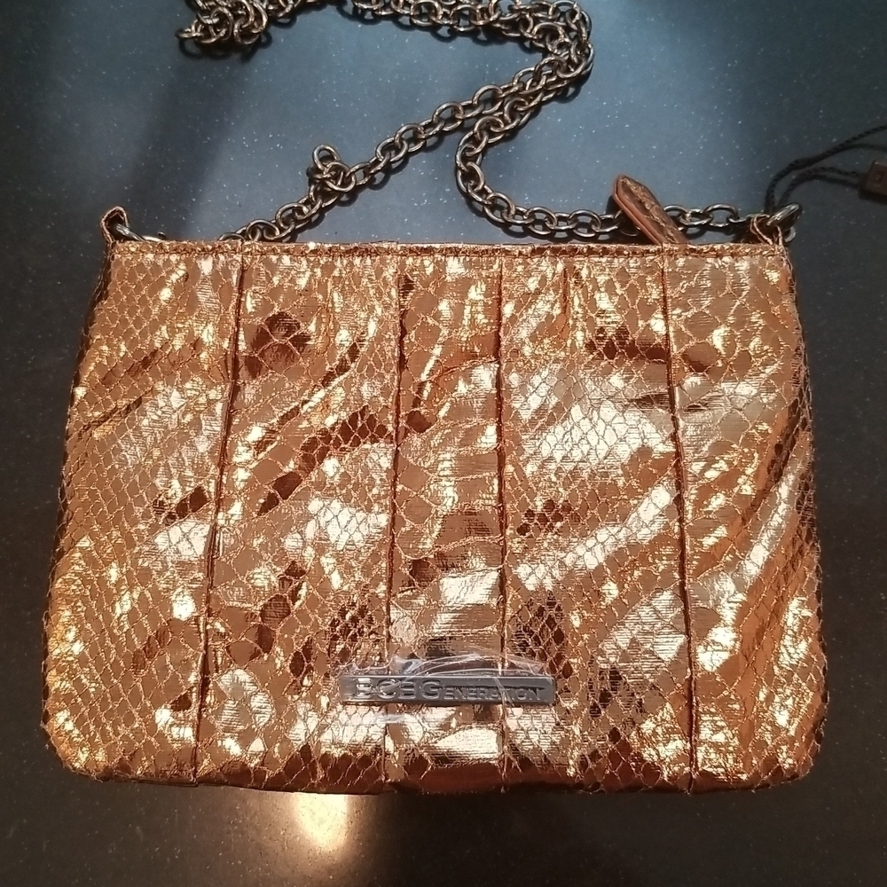 BCBGENERATION Clutch with Shoulder Chain ~ Shiny Bronze NWT